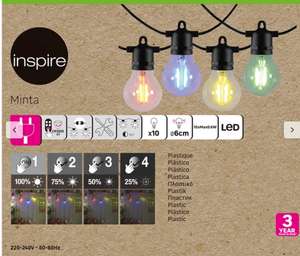 Guirlande exterieure Minta Inspire, 10 ampoules LED multicouleurs, 332 Lumens