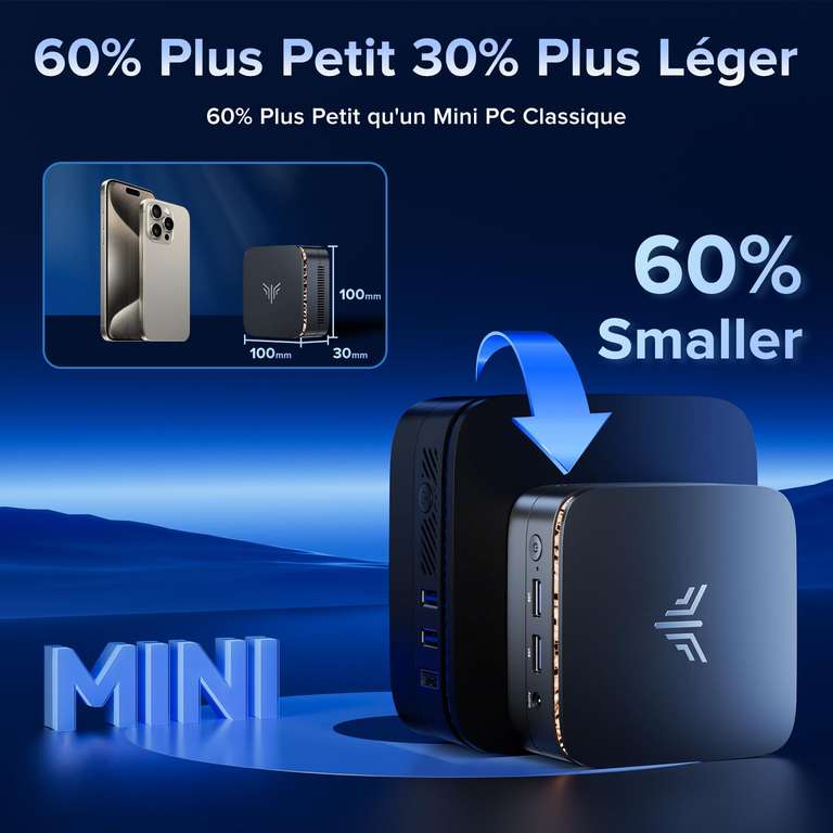 Mini PC NiPoGi AK1PLUS – Processeur Intel N97, 16 Go RAM, 512 Go SSD, 4K, Wi-Fi 5, Compact Pour Bureau/maison