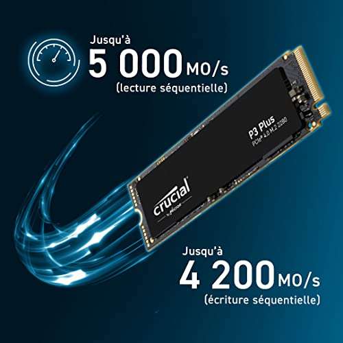 SSD interne Crucial P3 Plus 4To M.2 PCIe Gen4 NVMe Édition Acronis (via  coupon) –