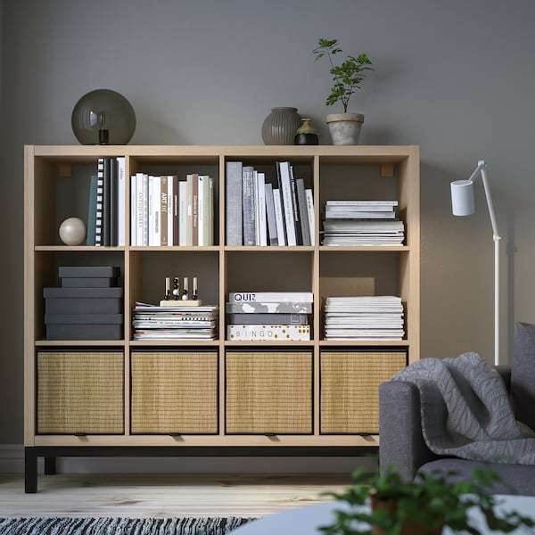 [Ikea Family] Étagère avec support Kallax effet chêne blanchi/noir, 147x129 cm