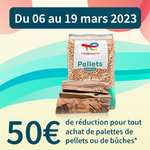 50€ de réduction pour l'achat d'une palette de granulés ou de bûches Total (proxi-totalenergies.fr)