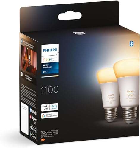2 ampoules Philips Hue White Ambiance, ampoule LED connectée E27 équivalent  75W, 1100 lumen –