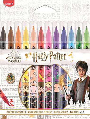 12 Feutres de coloriage Jungle décorés Maped Harry Potter - Lavables et Résistants au Séchage Multicolore