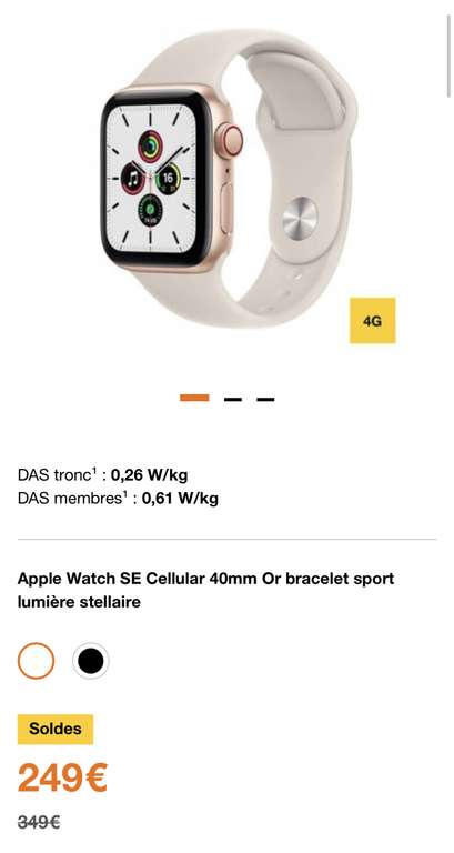 Montre connectée Apple Watch SE - Cellular, 40mm, coloris Or ou Gris
