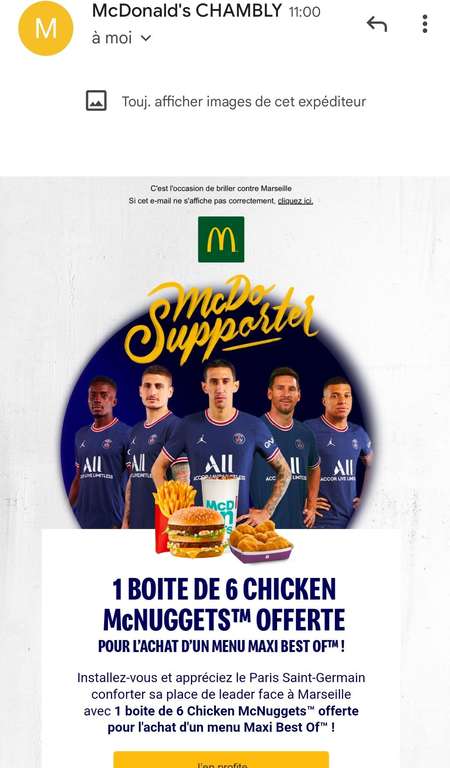 1 boîte de 6 Chicken McNuggets offerte pour l'achat d'un menu maxi Best Of - Ile-de-France, Hauts-de-France (60), Normandie (27)