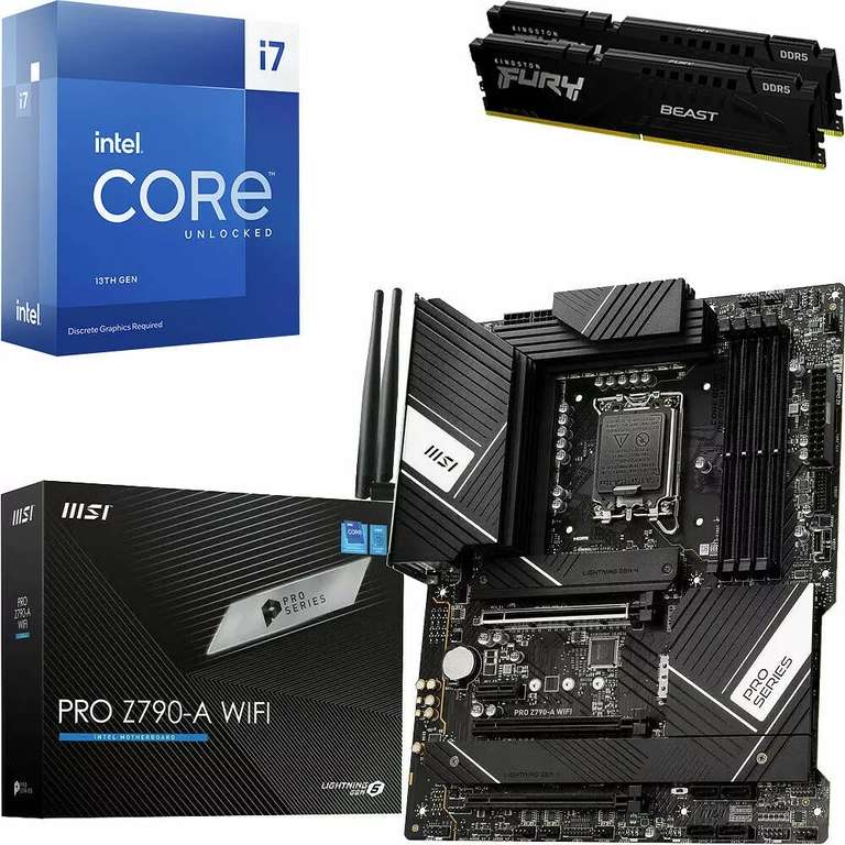 Kit évo Processeur Intel Core i7-13700KF + Carte mère MSI Pro Z790-A (Wifi) + 32 Go (2 x 16 Go) de RAM DDR5 Kingston Fury Beast