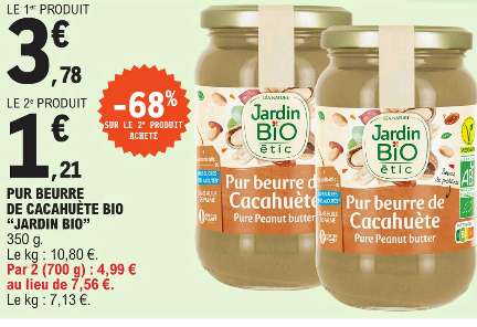 Lot de 2 pots de pur beurre de cacahuète Jardin Bio - 2x350g