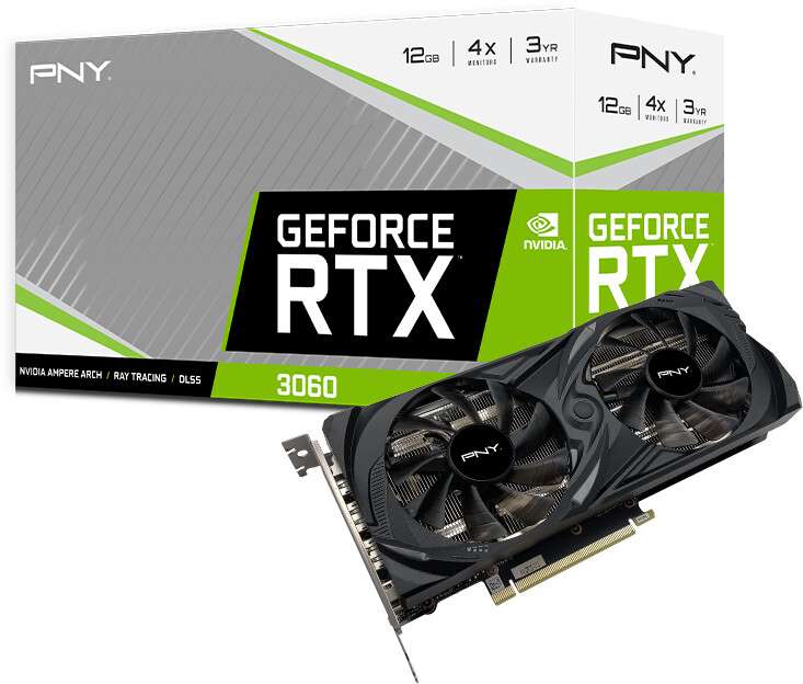 Sélection de Cartes graphiques PNY en promotion - Ex : GeForce RTX 3060 Verto Dual Fan - 12 Go