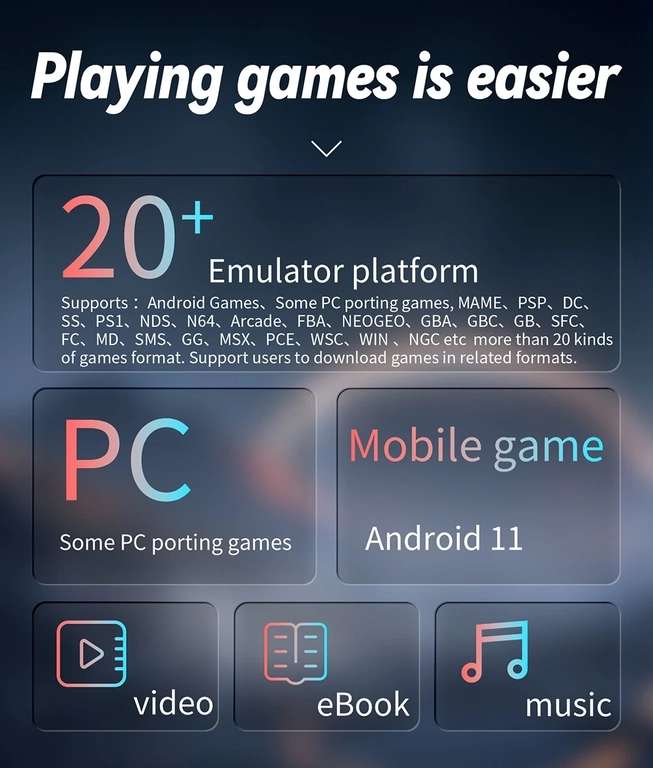 Console Portable Anbernic RG ARC-D (sans jeux) - Dual OS Android / Linux, Ecran tactile IPS 4", 2Go DDR4, WiFi 2.4/5G, BT, noir ou gris