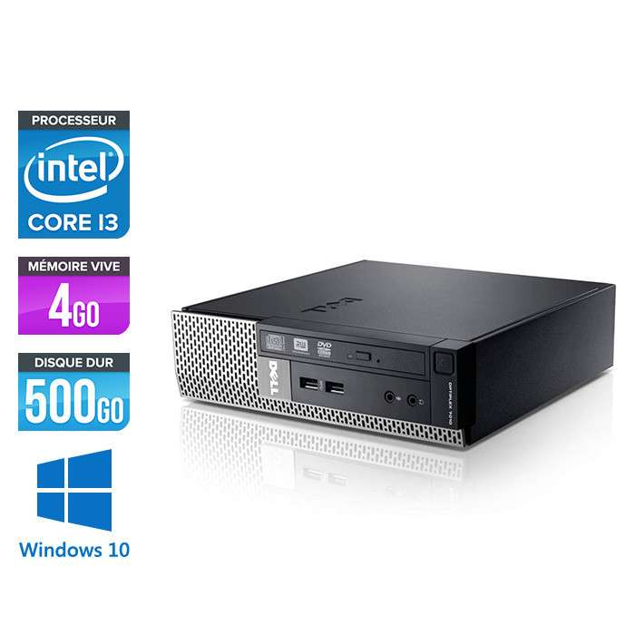 PC de bureau Dell - Intel Core i3-3220 3.30 GHz, 4Go RAM, 500Go HDD, Gigabit Ethernet, Windows 10 Famille (Reconditionné) + clé wifi offerte
