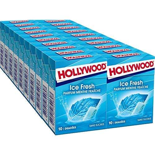 Lot de 20 paquets Hollywood Chewing Gum Ice Fresh - Parfum Menthe Fraîche, 20 x 10 dragées (14 g)