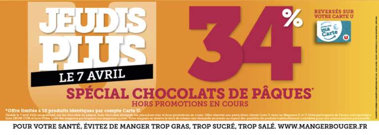 34% sur la carte fidélité sur les chocolats de Pâques (10 produits identiques max. - hors promotions) - Magasins participants