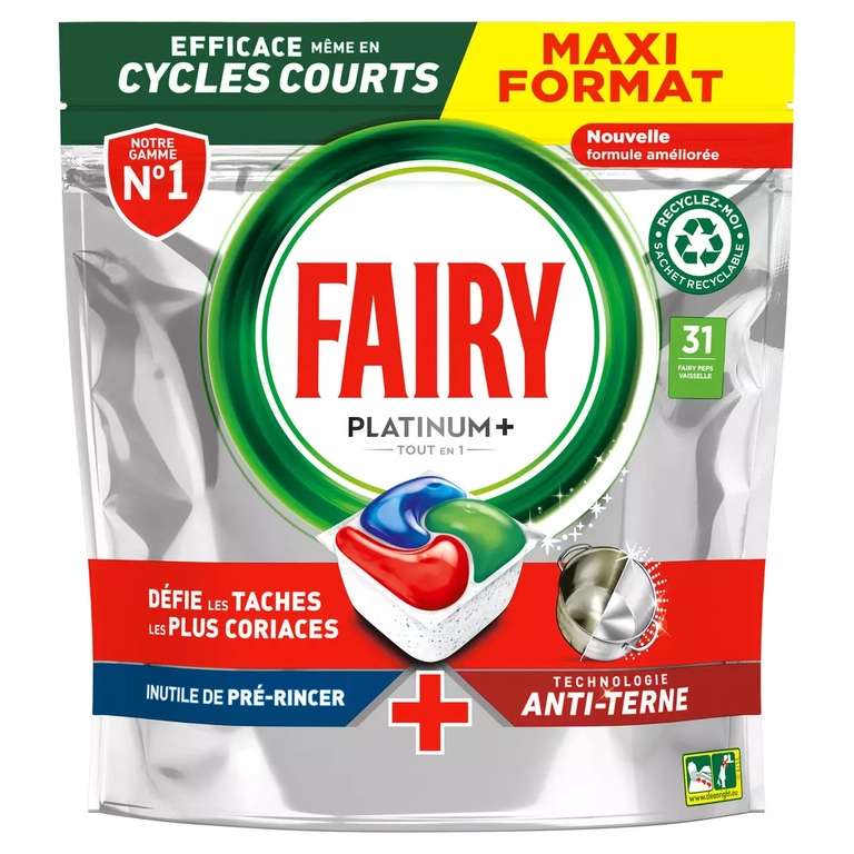 Paquet de tablettes lave-vaisselle Fairy Platinum+ x31 (via 6,15€ sur carte fidélité et ODR 4,92€)