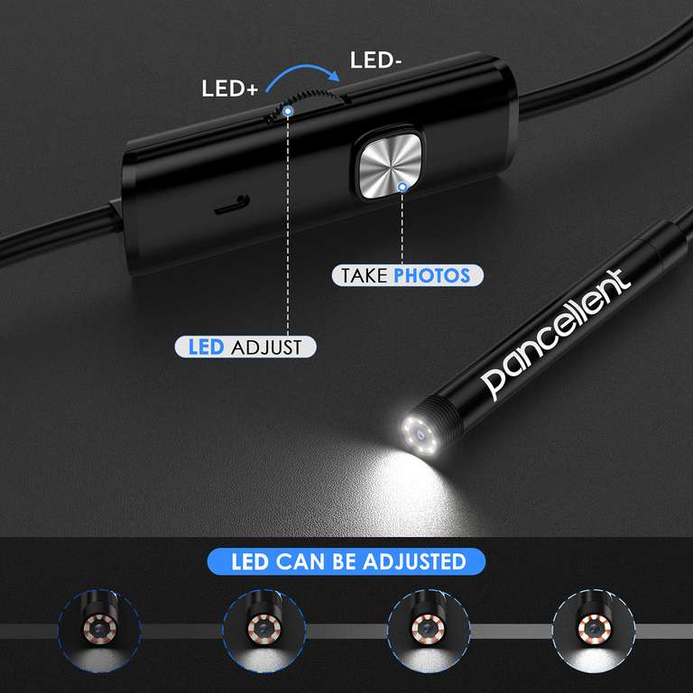 Endoscope Pancellent USB 2 en 1 - étanche, avec 6 LED, Câble Serpent Semi-Rigide 3,5 m, Android, Niveau De Démarrage Inclus (vendeur tiers)