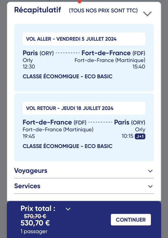 Vol Direct A/R Paris (ORY) <-> Martinique (FDF) - Du 5 au 18 Juillet (Bagage cabine de 12 kg)