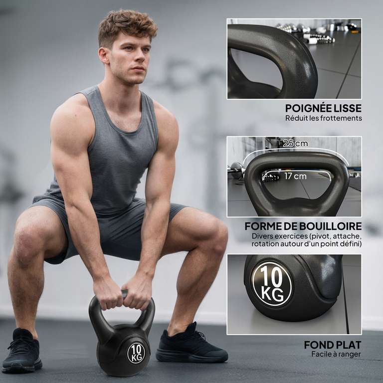 Kettlebell SPORTNOW 10 Kg – Poignée Antidérapante – Fond Plat – Finition Lisse – Bleu – Pour Gym Et Musculation