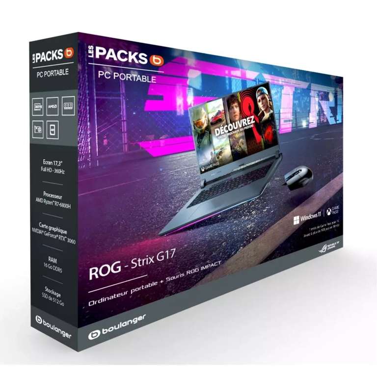 PC Portable 17.3" Asus STRIX-G17-G713RM-KH164W - Full HD 360 Hz, Ryzen 7 6800H, 16 Go RAM, 512 Go SSD, RTX 3060, Windows 11