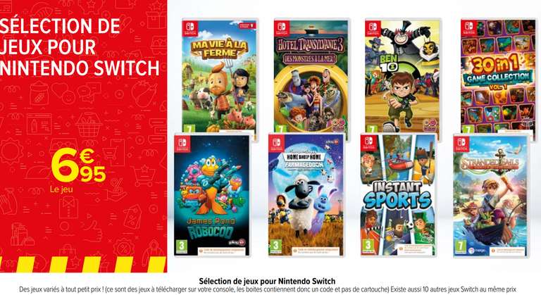 Sélection de Jeux Nintendo Switch à 6.95€ (Code dans la boite)