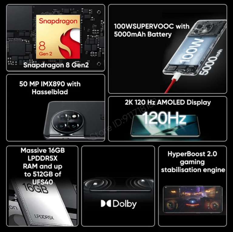 Smartphone 6.7" OnePlus 11 5G, Snapdragon 8, 120Hz, 16Go, 256Go