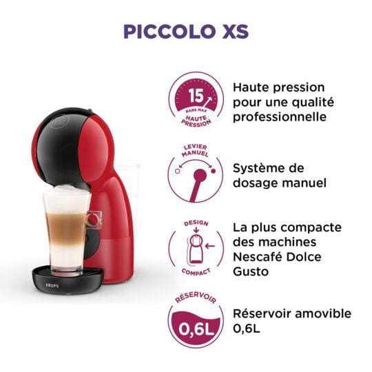 Machine à café KRUPS Nescafé Dolce Gusto YY4580FD + 3 boites de café espresso, 15 bars, Cafetière capsules, Compact, Piccolo, Rouge