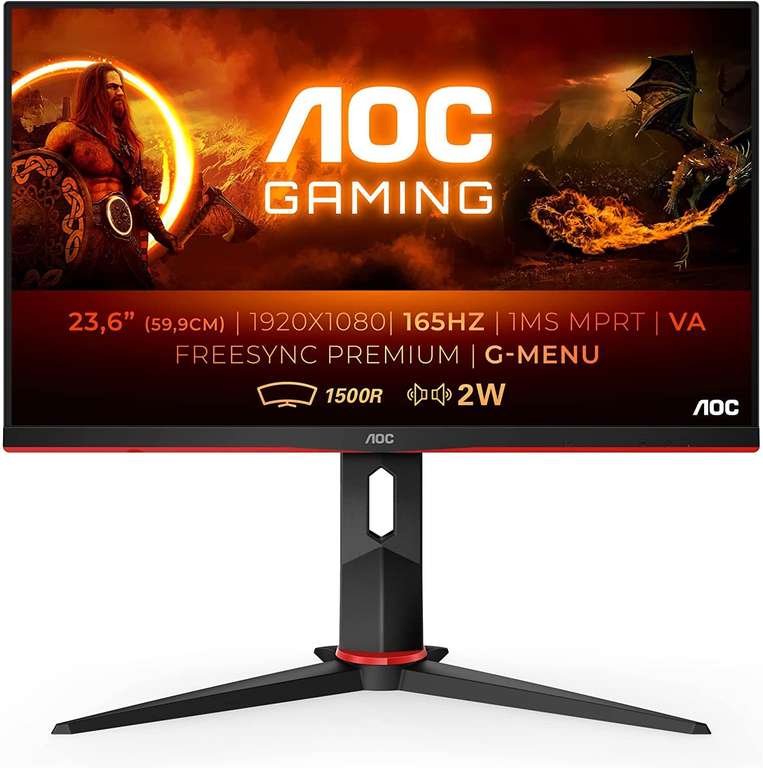 Écran PC gaming 24" AOC C24G2AE - Full HD, 165 Hz, Dalle VA, Incurvé, 1 ms, FreeSync Premium, Pied réglable