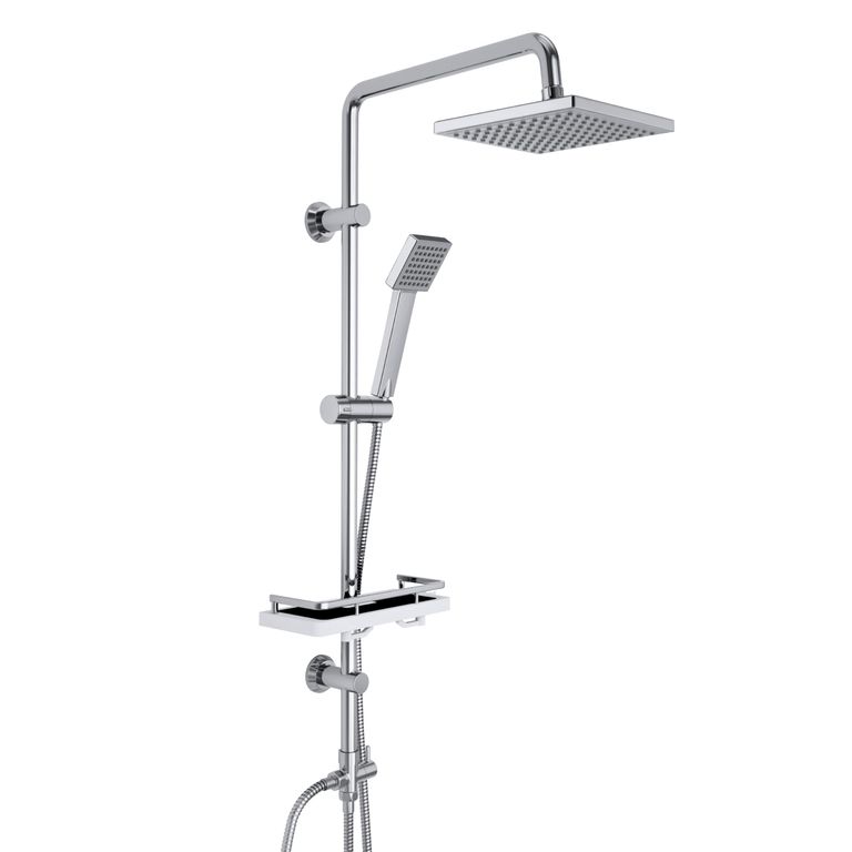 Colonne de douche Görbach sans robinetterie - pommeau pluie ABS 20x20 cm et étagère, Chromée — Amazon