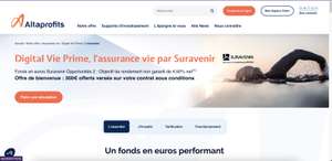 300€ offerts pour une 1ère adhésion Assurance Vie Altaprofits avec versement initial de 5000€ minimum (Altaprofits.com)