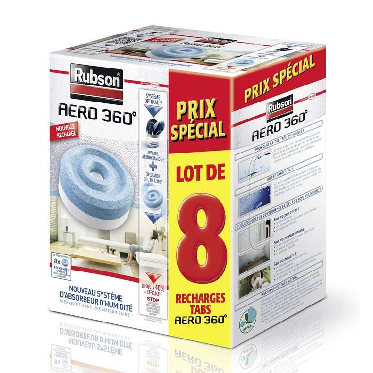 Lot de 8 recharges d'absorbeur d'humidité Rubson Aero 360° (via 17,43€ sur la carte fidélité - sélection de magasins)