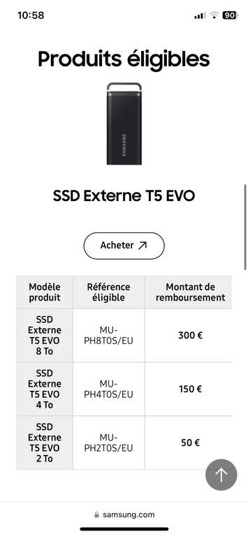 SSD Externe Samsung T5 EVO 4TO USB 3.2 (Via ODR de 150€)