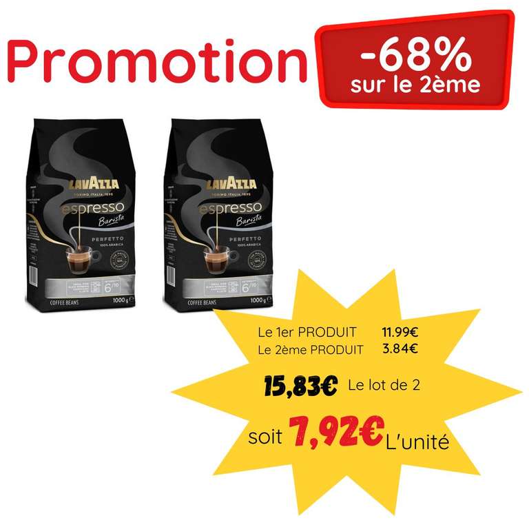 Lot de 2 Sachets de Café en Grain expresso barista Lavazza - 1 Kg x 2. FDP offerts à partir de 25€
