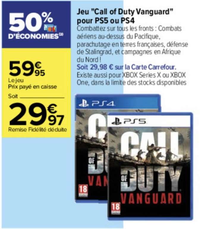 Call of Duty: Vanguard sur PS4, PS5 ou Xbox One & Series X (via 29.98€ sur la carte de fidélité)