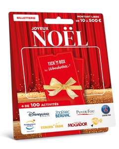 Cartes cadeaux Tick'n'Box en promotion (valables chez Disney, Europapark,...) Ex: Carte Cadeau d'une valeur de 74€ au prix de 59€
