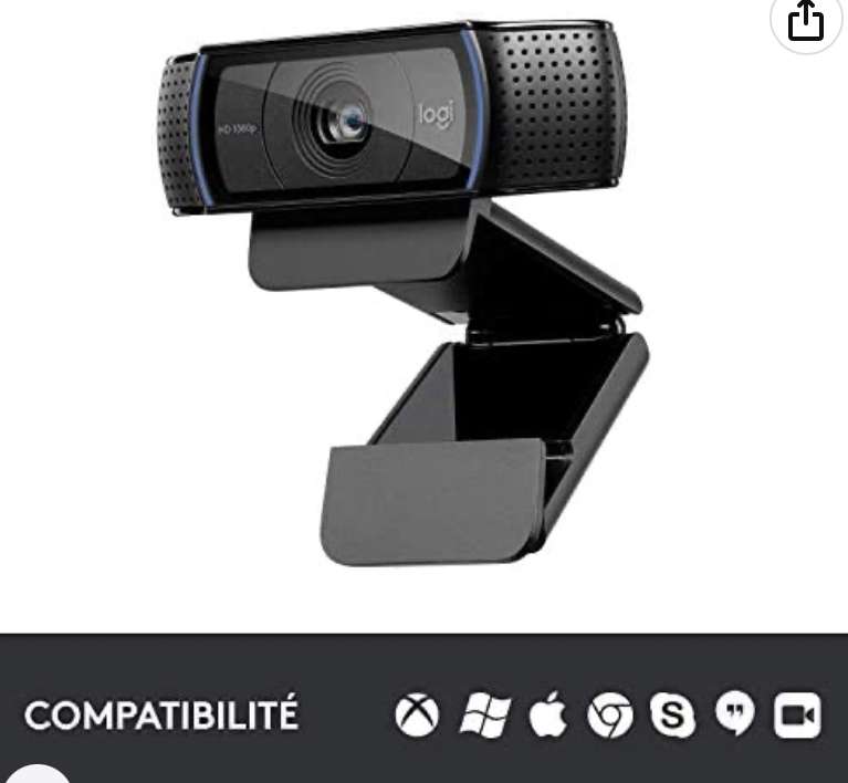 Webcam Logitech HD Pro C920 Refresh - Full HD 1080p, 2 Microphones intégrés