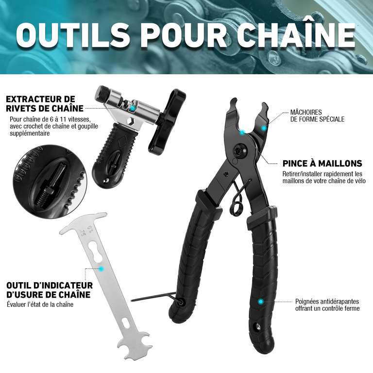 Kit Outils Réparation Vélo 8 Pièces - Pince Chaîne, Disjoncteur, Maillons & Vérificateur - Pour VTT, Vélo Route & Ville
