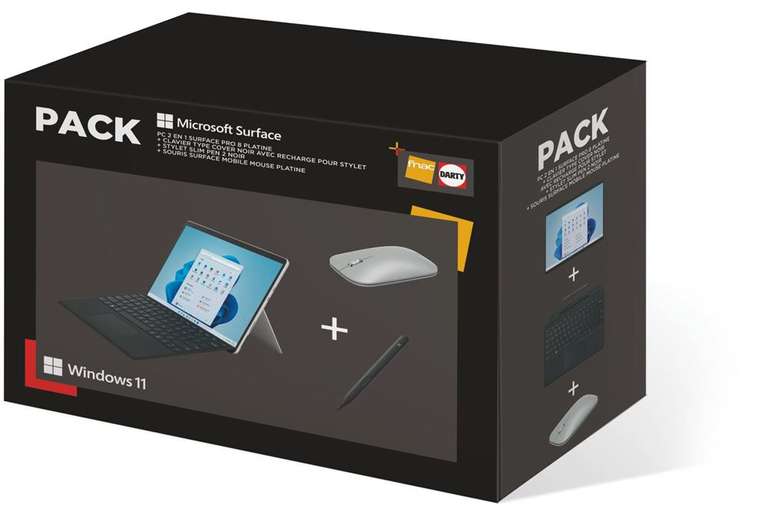 Pack PC Portable 13" Microsoft Surface Pro 8 - i5, 8Go RAM, 256 Go SSD + Clavier + souris + pencil