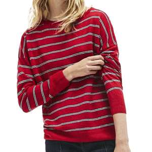 Pull Lacoste rouge rayures 100% lin pour femme - Tailles XS, S, M, L