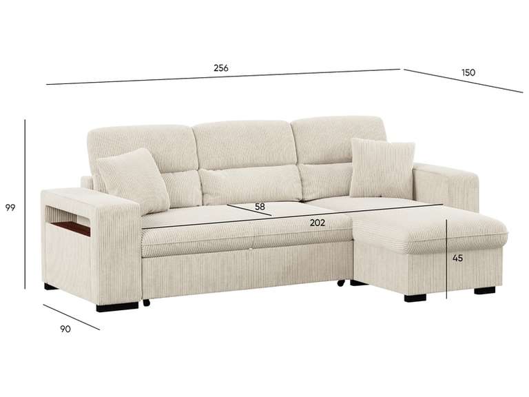 Canapé D'Angle Réversible Convertible Niche à Gauche Kraky 241cm Gris Noir 26867