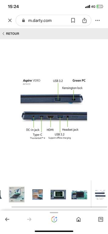 PC Portable 14" Acer Aspire Vero AV14-51-57NC - i5-1235U, 16 Go RAM, 512 Go SSD