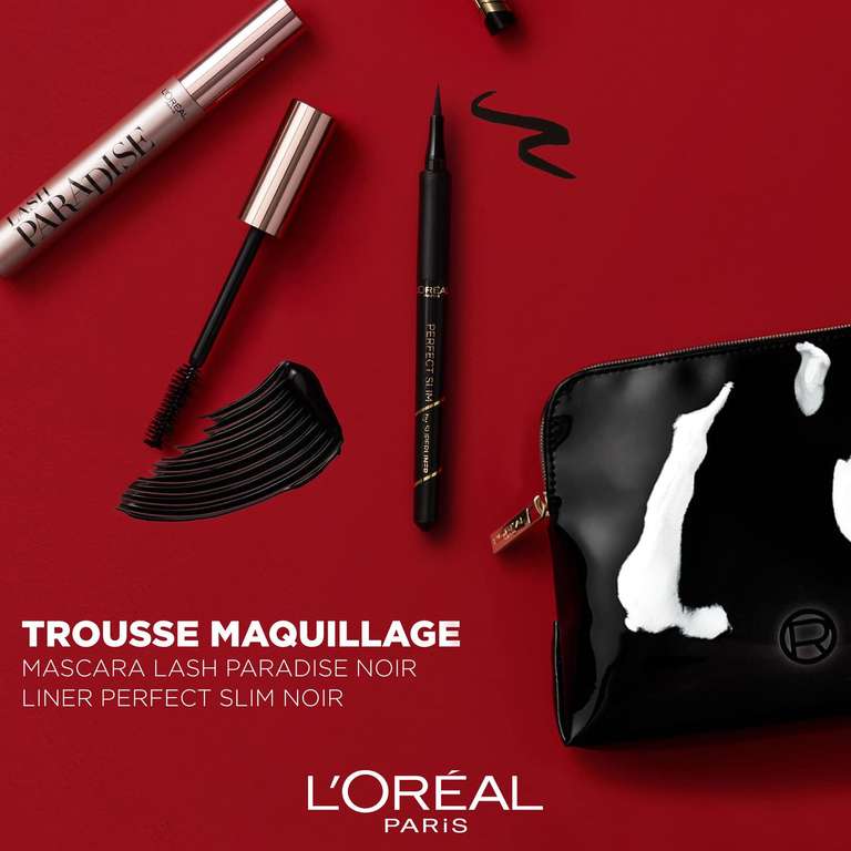 Trousse Maquillage, L'Oréal Paris, 1 Mascara Lash Paradise Noir Intense + 1 Eyeliner Perfect Slim Noir