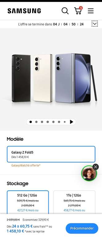 [Membre Samsung +] Smartphone 6.2" Samsung Galaxy Z Fold5 5G - 512Go