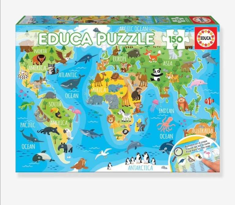 Puzzle Educa Mappemonde Animaux - 150 pièces