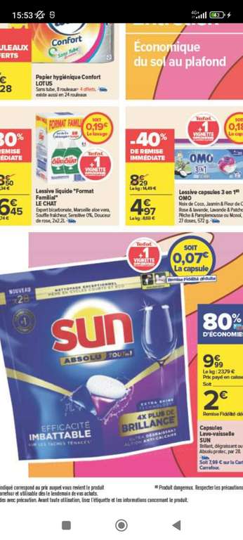 Paquet de 28 capsules lave-vaisselle Sun tout-en-un - Différentes variétés (via 7,99€ sur carte de fidélité)