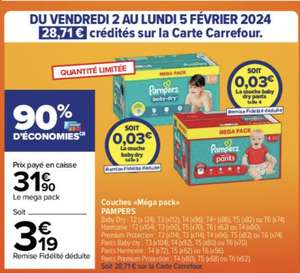 Couches "Méga pack" Pampers (Via 28,71€ cagnottés + 3€ ODR)