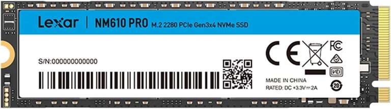SSD interne M.2 NVMe Lexar NM610 Pro - 1 To (3300-2600 Mo/s) à 55.99€ & 500 Go (3300-1700 Mo/s) à 36.99€ (Vendeur tiers)
