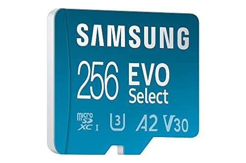 Carte mémoire microSDXC Samsung Evo Select UHS-I U3 - 256Go, 130 Mo/s Full HD & 4K UHD avec Adaptateur SD (MB-ME256KA/UE)