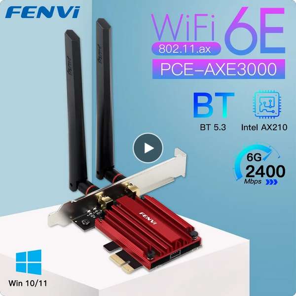 Carte réseau WiFi 6E FENVI AX210, PCIE 5374Mbps 2.4G/5G/6 Ghz, Bluetooth 5.3