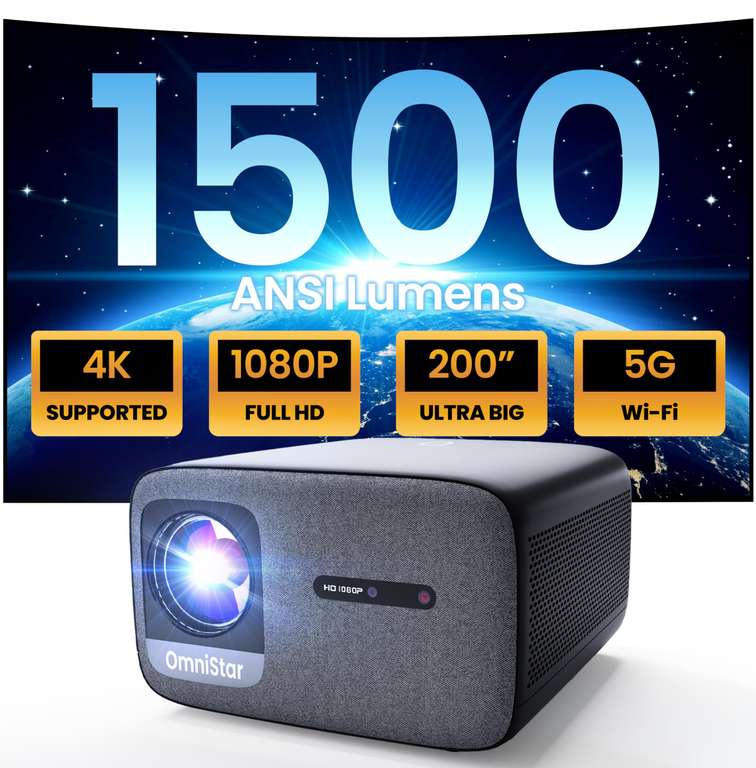 OmniStar L80 Videoprojecteur 4K, 1500 ANSI Lumens Retroprojecteur Full HD 1080P Natif (vendeur tiers)