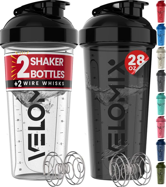 Lot de 2 Bouteilles shaker protéinées Velomix de 830 ml + 2x Fouet à ressort métallique (Vendeur Tiers)