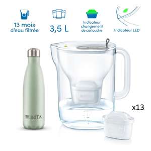 Carafe filtrante Brita Style XLL, Grise + 13 cartouches + 1 bouteille isotherme offerte