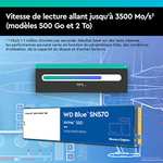 SSD interne M.2 NVMe Western Digital WD SN570 - 500 Go, TLC 3D, Jusqu'à 3500-2300 Mo/s (WDS500G3B0C)